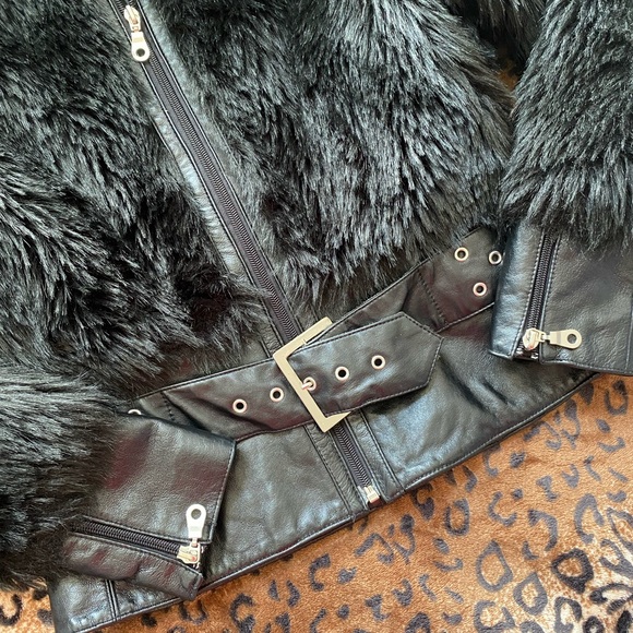Aldo Fur Black Leather Jacket - Picture 4 of 4